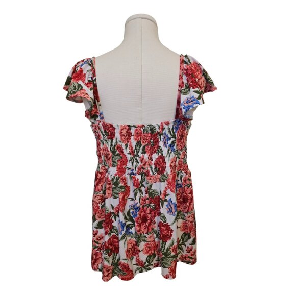 Floral Peplum Top Plus Size Red Pink White Stretchy Cute Ruffle Beach Sz XL - Picture 4 of 9